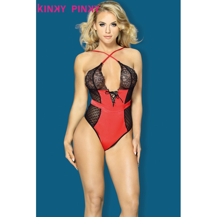 בגד גוף שחור אדום לוהט Kinky pinky lingerie