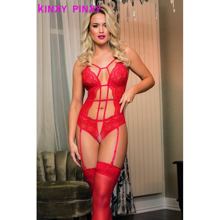 בגד גוף עם ביריות וגרביונים  Kinky pinky lingerie